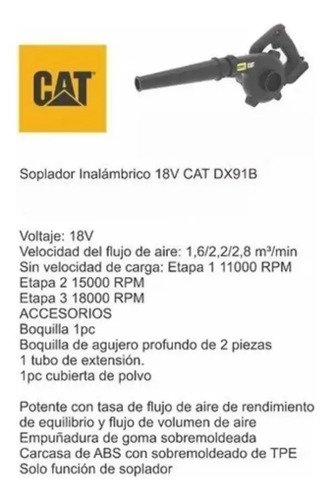 Sopladora Soplador Inalambrico A Bateria 18v Cat Dx91 Negro - Imagen 4