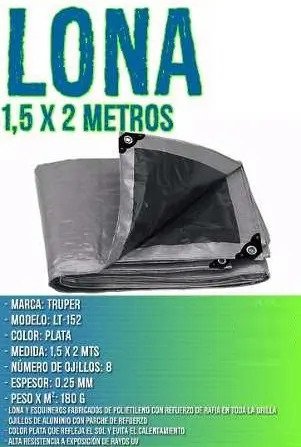 Lona Impermeable Truper Plata 1,5 X 2 Metros Camping - Tyt Plateado - Imagen 2
