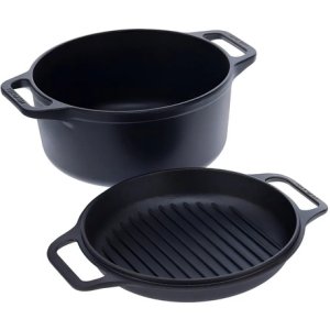 Olla Hierro Fundido Curado Tapa Doble Uso 5,7 Lt Victoria Negro