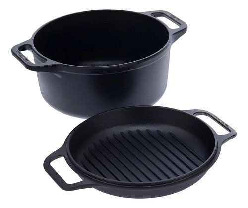 Olla Hierro Fundido Curado Tapa Doble Uso 5,7 Lt Victoria Negro