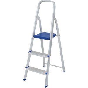 Escalera De Aluminio, 3 Peldaños, Tijeras, Capacidad 120 Kg Más Plateado