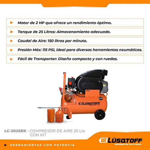 Compresor De Aire Eléctrico Portátil Lüsqtoff Lc-2025bk 25l 2hp Naranja 50 Hz Monofásica - Imagen 7