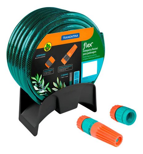 Kit Rollo De Manguera 20mt + Soporte Y Puntero Tramontina ® Color Verde