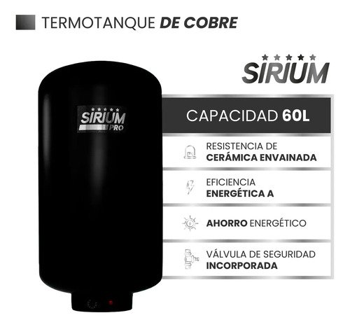 Termotanque Calefón Sirium Resistencia De Cerámica 60l Color Negro - Imagen 2