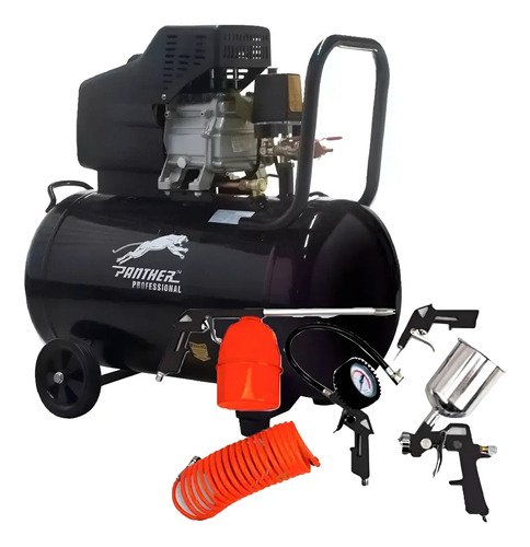 Compresor De Aire Panther 2.5hp 80 Lts + Kit De Aire 5pz Tyt Negro