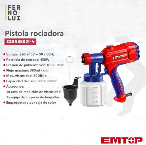 Pistola Para Pintar Látex Emtop 450w Pico De Bronce Modelo Esgn35001-4 - Imagen 5