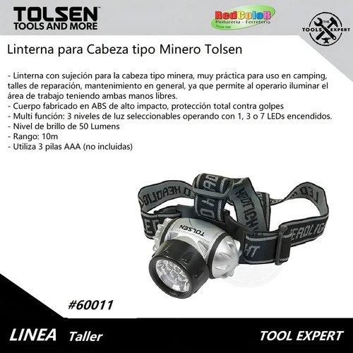 Linterna Luz 7 Led Minero P/cabeza Tolsen Multifunción 60011 Color De La Linterna Negro Color De La Luz Blanco - Imagen 5