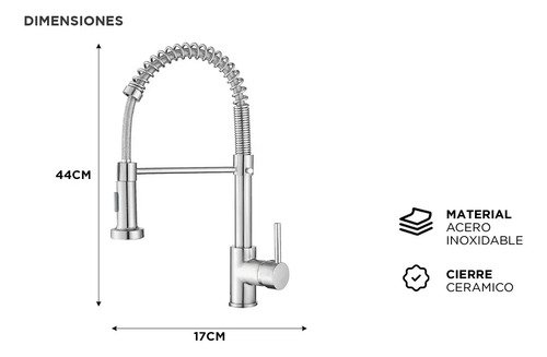 Grifería Extensible Cocina Gadnic Monocomando Pico Chef 2 Modos 44 Cm Plateado Brillante - Imagen 5