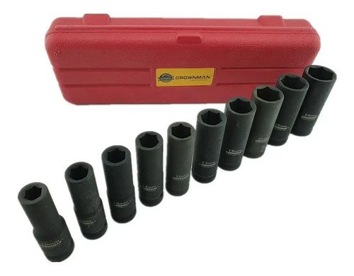Juego Caja Dados Impacto 1/2 Pulgada 10 Piezas Crownman Negro - Imagen 3