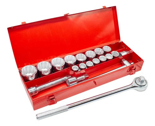 Set Juego De Tubo Encastre 3/4 21 Piezas Caja Chapa Premium Gris - Imagen 2