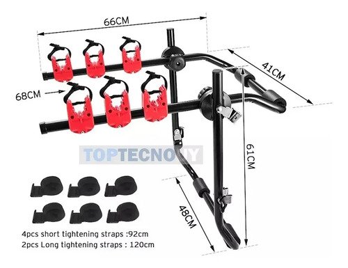 Portabicicletas Trasero Toptecnouy 3 Bicicletas Baúl Negro Acero - Imagen 4