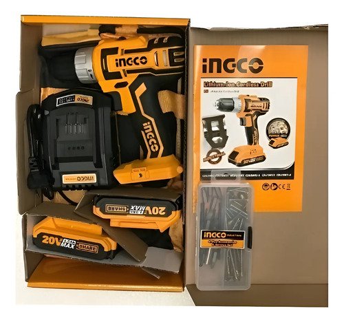 Atornillador Ingco 20v 2 Baterias 10mm C/ Bolso Cdli2002 Tyt Amarillo 50