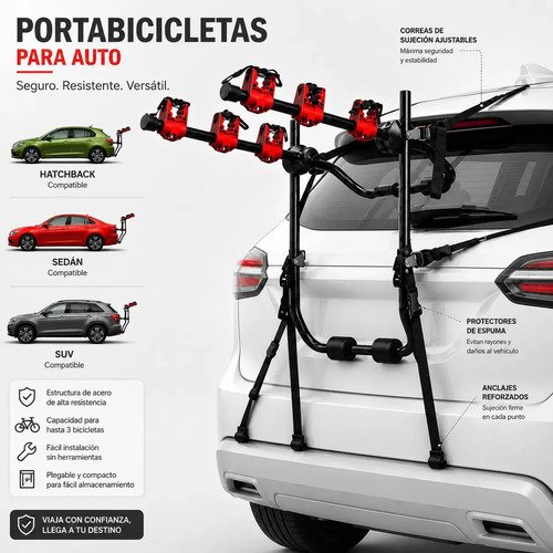 Porta 3 Bicicletas Universal Eoland Trasero Auto Camioneta Soporte Enganche Maletero Rack Bici 3 Unidades Plegable Ciclismo Negro - Imagen 5