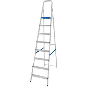 Escalera Aluminio 8 Escalones Antideslizante Súper Liviana Color Plateado/azul