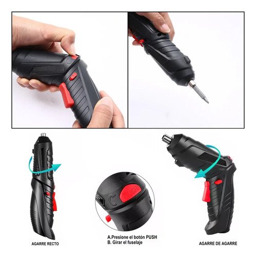 Juego De Destornilladores Eléctricos 3,6v, Juego Portátil Recargable De 47 Piezas, Juego De Herramientas Eléctricas Negro 50hz/60hz - Imagen 3