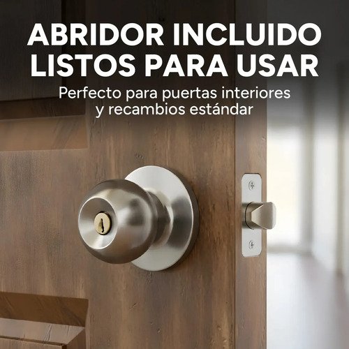 Cerradura Pomo Redondo Para Puerta C/ Tres Llaves Interior Plateado - Imagen 5