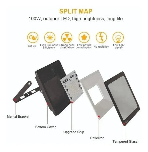 Pack X 6 Foco Led 100w Ip65 - Calidad Garantizada - Tyt Negro - Imagen 7