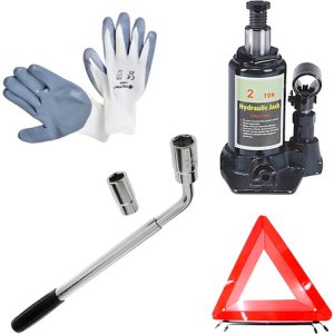 Kit Auto Apx Llave Rueda Gato Botella 2t Baliza Guantes Emergencia