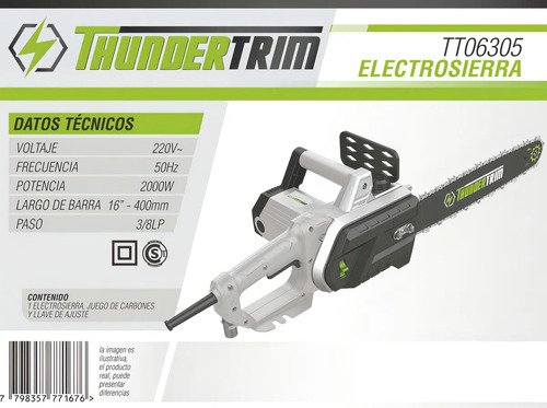 Motosierra Eléctrica Thundertrim De 2000w Para Jardines Con Espada De 16 Gris 50 Hz - Imagen 3