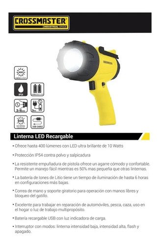 Foco Faro Led Caza Pesca Camping 400 Lumen Crossmaster Goma Blanco Amarillo - Imagen 3
