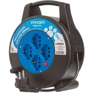 Alargue Carrete Enrollador 10 Metros - 4 Tomas Shucko Vivion Negro