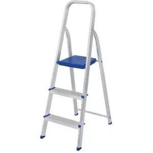 Escalera De Aluminio Para El Hogar Con 3 Peldaños 1.12 Más, Color Plateado/azul Plata/azul