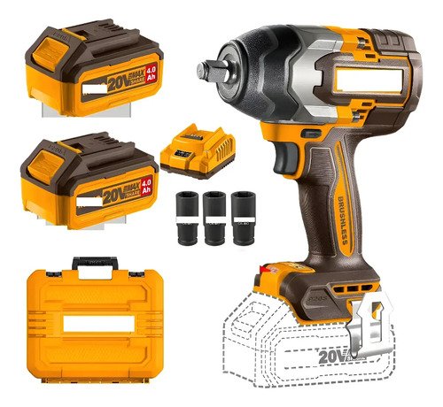 Llave De Impacto Tyt 20v, 800 N/m, 2 Baterias 4.0ah. Tyt Amarillo 50