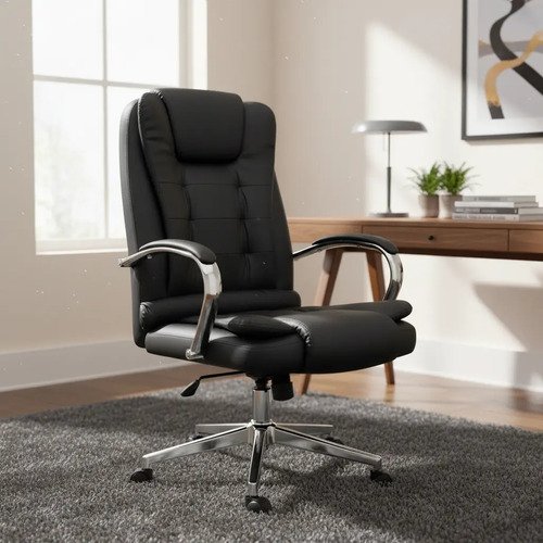 Silla Cuero Sintético Respaldo Alto Posabrazos Sillon Grande Color Negro - Imagen 2