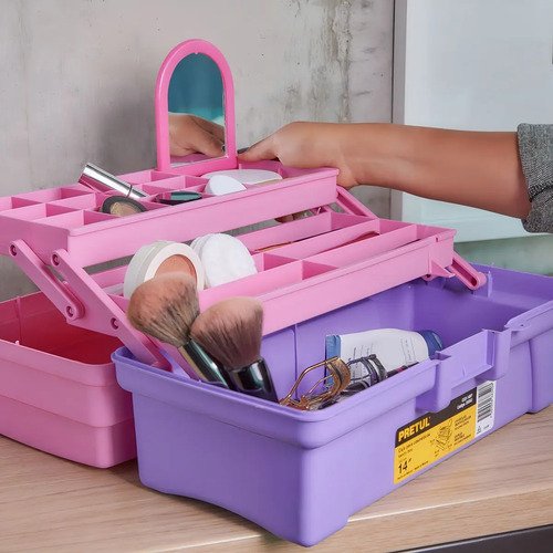 Caja Cosmetiquera 14'' Rosa/morado Bandeja Plegable Pretul - Imagen 3