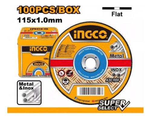 100 X Discos De Corte Metal Inox 115mm En Caja Ingco - Tyt Naranja - Imagen 2