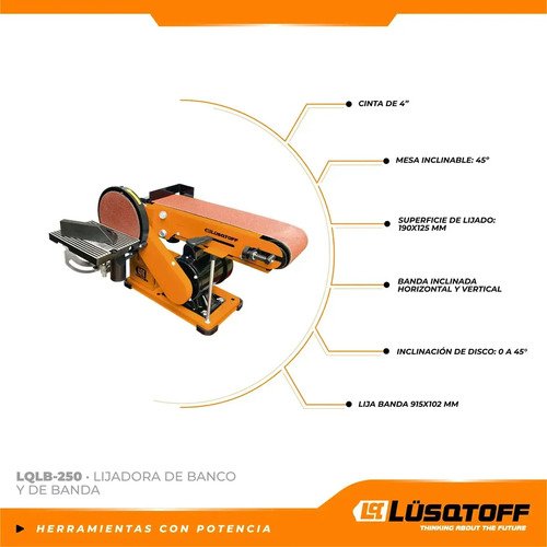 Lijadora De Banco Y De Banda Lüsqtoff Lqlb-250 50hz 440w Naranja 50 Hz - Imagen 3