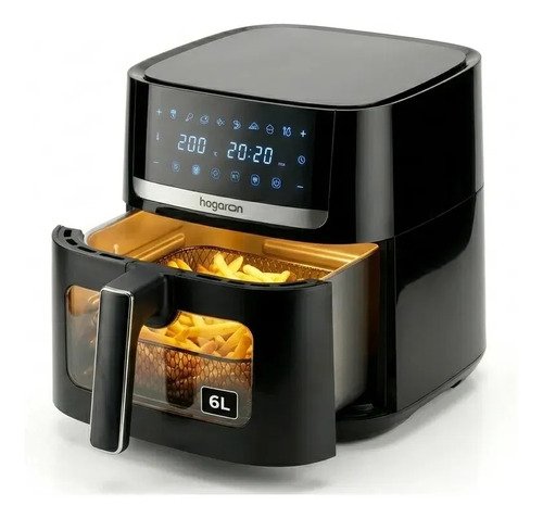 Freidora De Aire 6l Hogaron Air Fryer Xl 1500w Digital Visor Negro