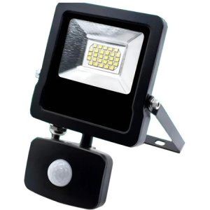 Foco Led Exterior 50w Sensor De Movimiento Fotocelula 1 Año Negro Blanco Frío