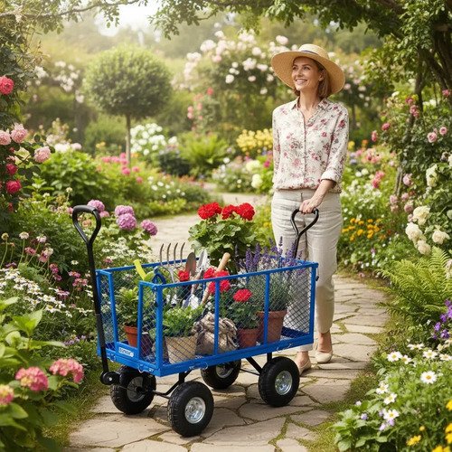 Carro Carga Jardin Multiuso 4 Ruedas Inflables Alphapro Cmj7 Azul - Imagen 3