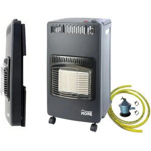 Estufa A Gas More Negro Plegable Segura 3 Paneles Ruedas Válvula Y Manguera