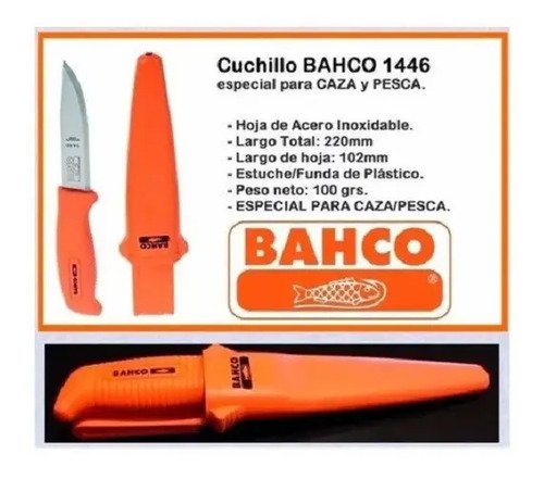 Cuchillo Bahco 1446 Caza Pesca Camping Electricidad Con Fund Naranja - Imagen 2