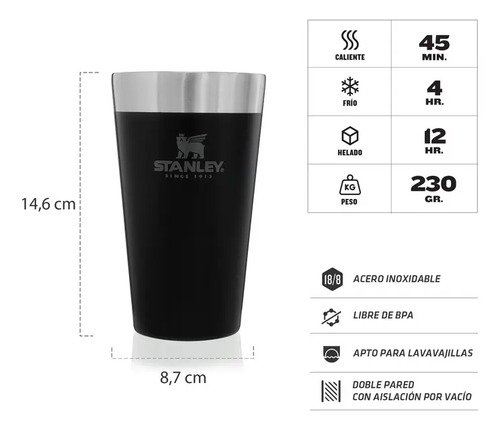 Vaso P/cerveza Stanley Con Destapador 470ml Verano Color Negro Beer Pint - Imagen 3