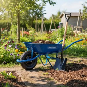 Carretilla De Mano Tramontina Metal 50l Rueda Inflable Pala Azul