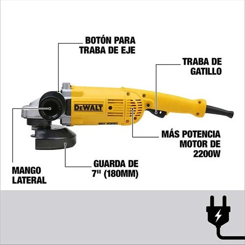 Amoladora Angular Dewalt Professional Dwe491 De 60 hz Color Amarillo 2.2 kw 220 v + Accesorios - Imagen 3