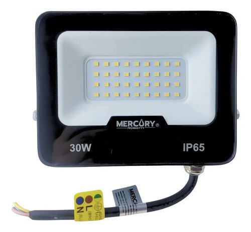 Reflector Led 30w Mercury Mer-16 Luz Blanca Fría 6500k Ip65 Exteriores Negro Blanco Frío