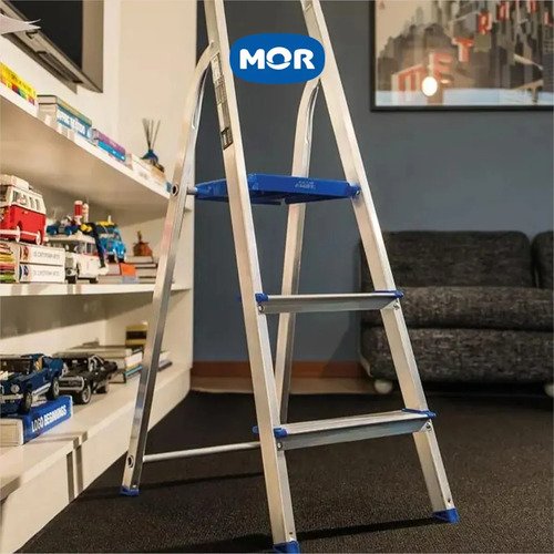 La Escalera Maestra De 3 Peldaños Soporta Hasta 120 Kg, Construcción Doméstica Plateada Y Azul Plata Y Azul - Imagen 4
