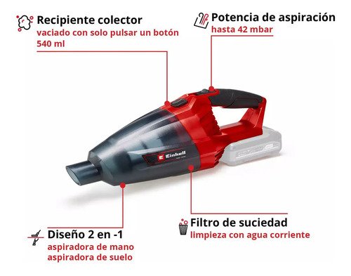 Aspiradora Inalámbrica De Mano Einhell Power X-change Te-vc 18 Li - Solo 540ml Roja Y Negra Rojo/negro - Imagen 9