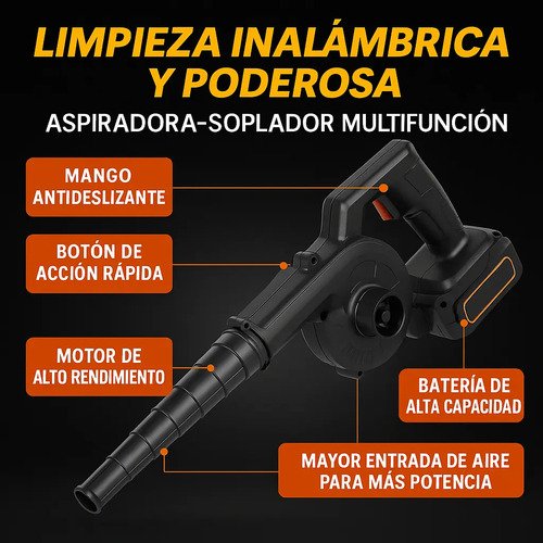 Sopladora Y Aspiradora 2 En 1 Recargable 600 W Auto Y Jardin Negra - Imagen 7