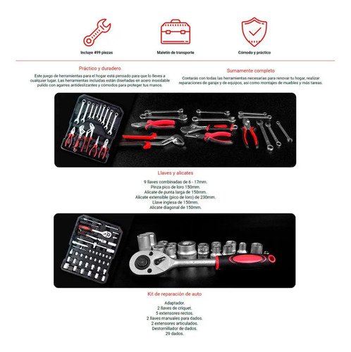 Kit De Herramientas Nappo 499 Piezas + Valija Metálica Color Gris - Imagen 8