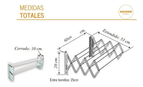 Tender Ropa De Pared Extensible 60cm 7 Varillas Reforzado Color Blanco - Imagen 6