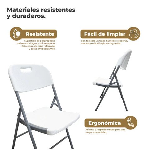 Set X4 Silla Plegable Reforzada Para Catering / Hogar / Picnic Color Blanco Cl - Imagen 3