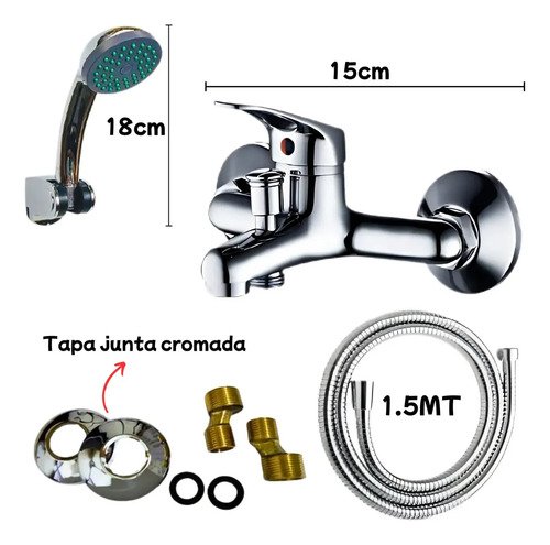 Canilla Ducha Monocomando Baño Grifería Negra Duchero Wico Plateado Cromado - Imagen 4