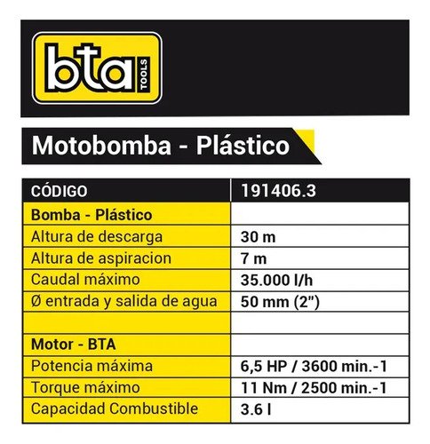 Motobomba A Explosion 6,5hp 35000 Lt 2 PuLG Bta 191406.3 - Imagen 2