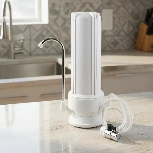 Purificador De Agua Plástico Sobre Mesada Con Filtro Carbón Blanco - Imagen 2