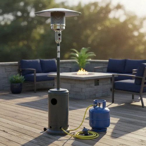 Estufa A Gas Hongo Exterior + Válvula, Manguera Y Garrafa Negro